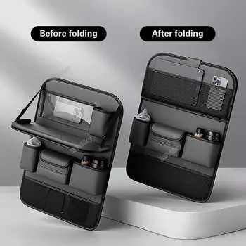 Органайзер на спинку автомобильного сиденья, большая вместительная сумка для хранения со складным подносом для планшета, сумка-органайзер из искусственной кожи с несколькими карманами для автомобиля