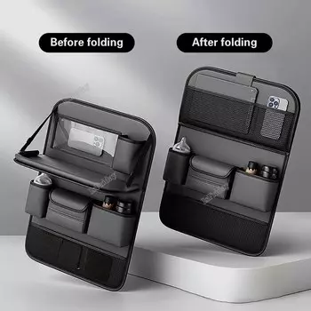 Органайзер на спинку сиденья автомобиля, Большая вместительная сумка для хранения, Многофункциональный складной поднос для планшета из искусственной кожи, карманные автомобильные аксессуары