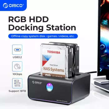 ORICO RGB светильник 2-Bay Type-C 10 Гбит/с док-станция для жесткого диска для любителей игр с автоматическим спящим офлайн клоном жесткий диск чехол