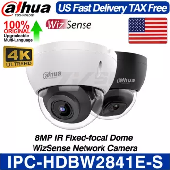 Оригинальная IPC-HDBW2841E-S Dahua, 8 МП, 4K, купольная ИК-камера с фиксированным фокусным расстоянием, сетевая IP-камера WizSense, POE, ИК-камера, 30 м, слот SD, микрофон, SMD Plus IK10