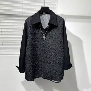 Оригинальная темная модная Свободная рубашка со складками, не требующая глажки, Мужская Простая рубашка с зеленой плантонной строчкой, весна