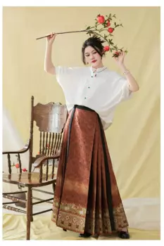 Оригинальная юбка «лошадиное лицо», золотистый Улучшенный кардиган с рукавом летучая мышь, платье ханьфу, Женский Повседневный костюм ханьфу