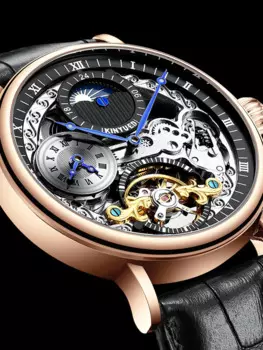 Оригинальные автоматические механические часы KINYUED с отверстиями, мужские часы с кожаным ремешком, светящиеся водонепроницаемые часы с турбийоном, мужские часы, Новинка