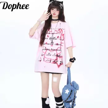 Оригинальные летние женские футболки Dophee с принтом милого кота, пуловер с круглым вырезом и надписью, топ для молодых девушек, хлопковая футболка с коротким рукавом