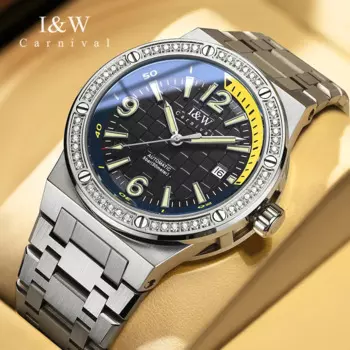 Оригинальные Мужские автоматические механические часы бренда IW для мужчин Роскошные бриллиантовые зеркальные водонепроницаемые часы 5ATM Reloj