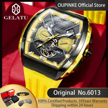 Оригинальные мужские часы GELATU 6013, модные водонепроницаемые светящиеся квадратные полностью автоматические механические наручные часы с силиконовым ремешком для мужчин
