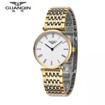 Оригинальные мужские часы GUANQIN, кварцевые модные мужские часы, часы из нержавеющей стали, ударопрочные водонепроницаемые часы, золотые мужские наручные часы