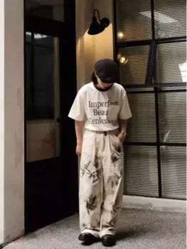 Оригинальные прямые женские брюки-трубы Speckler Artist Ink Graffiti, повседневные брюки с широкими штанинами