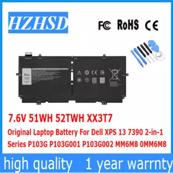 Оригинальный аккумулятор для ноутбука 7,6 В 51 Втч 52TWH XX3T7 для Dell XPS 13 7390 серии 2 в 1 P103G P103G001 P103G002 MM6M8 0MM6M8