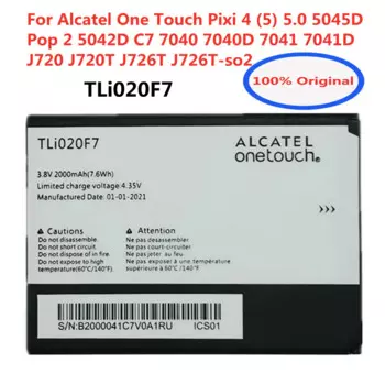 Оригинальный аккумулятор для телефона 2000 мАч TLi020F7 для Alcatel Pixi 4 5045D Pop 2 5042D C7 7040 7040D 7041 7041D J720 J720T J726T J726T-so2
