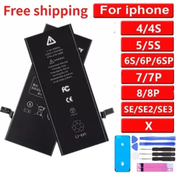 Оригинальный аккумулятор для телефона IPhone 5S 5, 6S, 6, 7, 8 Plus, X, SE, Сменный аккумулятор для Apple 4, 4S 0, аккумулятор