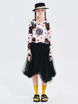 Оригинальный дизайн от IMAKOKONI, тонкая красная Цветочная кружевная простроченная футболка в горошек с длинными рукавами для женщин 244674