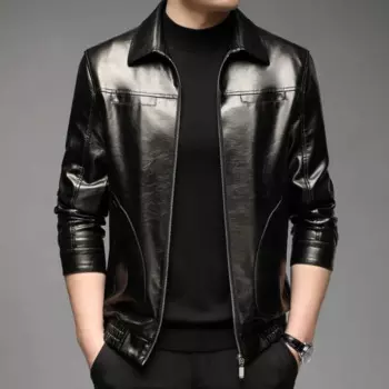 Осень 2023, модное деловое кожаное пальто для мужчин среднего возраста с лацканами, мужская повседневная универсальная верхняя одежда большого размера, куртка из вощеной кожи