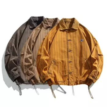 Осень 2024, американская ретро стираная куртка в полоску из чистого хлопка для мужчин и женщин, свободная повседневная куртка-бомбер, пальто унисекс, весенняя верхняя одежда