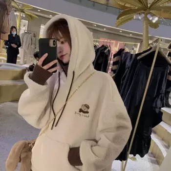 Осень 2024, новая свободная универсальная толстовка большого размера, корейская модная толстовка с капюшоном для женщин, сохраняющая тепло, толстовка с капюшоном Y2k Top