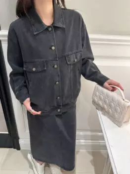 Осень 2024, новая женская джинсовая куртка, модная, персонализированная, свободная и тонкая, серая, стираная и состаренная джинсовая куртка, красивая