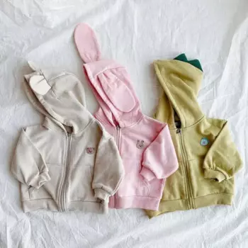 Осень 2024, новинка, Детское пальто с длинным рукавом и капюшоном, модная повседневная куртка на молнии для мальчиков, хлопковая Детская толстовка с рисунком животного