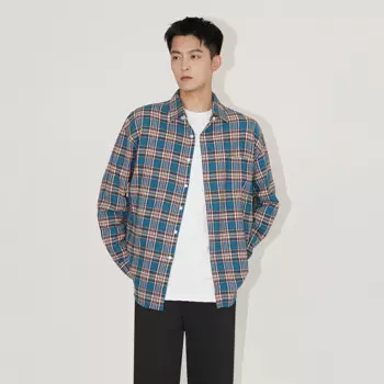 Осень 2024 Новинка простая Клетчатая Мужская рубашка с длинным рукавом