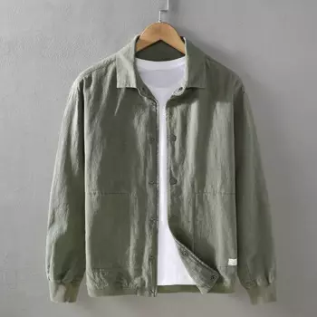 Осень 2024, новый стиль, литературная молодежная мужская повседневная льняная куртка, повседневный однотонный простой кардиган из хлопка и льна с лацканами