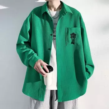 Осень 2024, рубашка в гонконгском стиле с длинными рукавами и отложным воротником, мужская рубашка с цветочным принтом, куртка