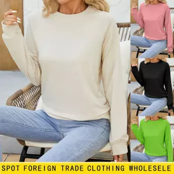 Осень 2024, женская толстовка, женские однотонные топы с круглым вырезом и длинными рукавами, женские повседневные свободные куртки, пальто, женская верхняя одежда