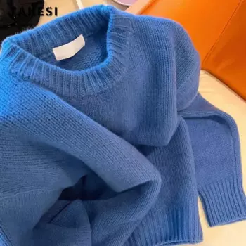 Осень 2024, женские пуловеры, зимние женские свитера, женские вязаные пуловеры с длинными рукавами, топ, свободный толстый женский джемпер B33