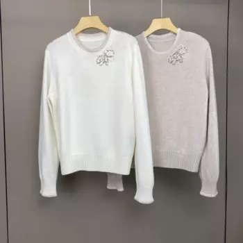 Осень 2024, женский свитер с вышивкой, повседневный кашемировый вязаный пуловер с круглым вырезом и длинным рукавом