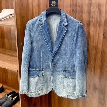 Осень и зима 2024, деловая повседневная мужская куртка, джинсовый костюм, джинсовая куртка, мужские осенние куртки