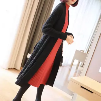 Осень-зима 2019, Модные свободные длинные свитера Caridgan, одноцветные теплые вязаные свитера для женщин, плюс размер, вязаная верхняя одежда DD2408