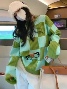 Осень/зима 2023, модная свежая милая женская теплая вязаная толстовка с круглым вырезом, утолщенный повседневный свитер для пригородных поездок