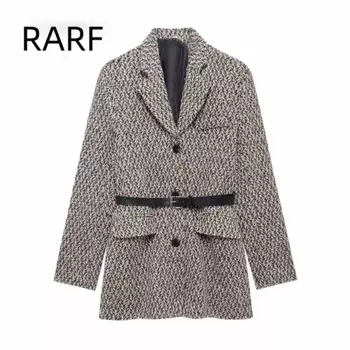 Осень/зима 2023, новый товар, женский повседневный костюм в западном стиле с поясом, свободный костюм с длинными рукавами, пальто