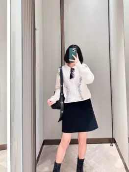 Осень/зима 2023, новый женский свитер, модный, изысканный, свободный, для похудения, с круглым вырезом, вязаная толстовка из шерсти Hot Diamond