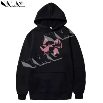 Осень/зима 2023, толстовка в стиле Харадзюку Y2k, уличная толстая хлопковая спортивная толстовка с милым бантом и принтом, толстовка с капюшоном EMO для девочек
