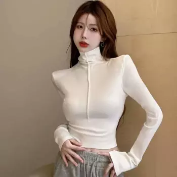 Осень/Зима 2023 Женская Новая Флисовая Термобелье с Высоким Вырезом Тонкая Футболка С Длинным Рукавом Под Сплошным Вершином