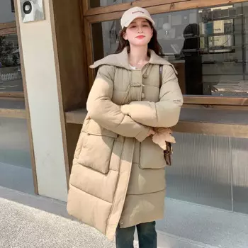 Осень-зима 2024, новое длинное женское пальто с хлопковой подкладкой в Корейском стиле, простое модное утолщенное теплое зимнее пальто с капюшоном