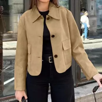 Осень-зима 2024, простое коричневое замшевое пальто Melad, универсальная куртка с воротником, верхняя женская одежда