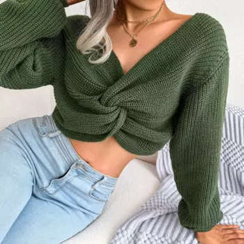 Осень-зима 2024, соблазнительный вязаный свитер с длинным рукавом и пупком, простые, модные и универсальные свитера