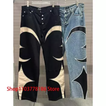 Осень-зима, модные новые джинсы THUG CLUB, корейская мода, кожаные свободные повседневные брюки со звездами и луной, мужские джинсовые брюки Thug Club