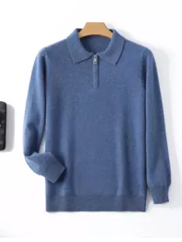 Осень-зима, мужской кашемировый свитер, умный повседневный пуловер с воротником-поло, теплая уютная одежда, трикотаж из 100% мериносовой шерсти, мужская рубашка