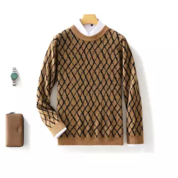 Осень-зима новинка 100% чистый шерстяной мужской пуловер с круглым вырезом и стразами подходящий цвет свитер повседневное шерстяное вязаное пальто