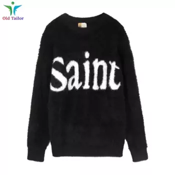 Осень-зима, новый черный потертый старый винтажный жаккардовый свитер с буквами, модный мужской и женский шерстяной свитер с круглым вырезом