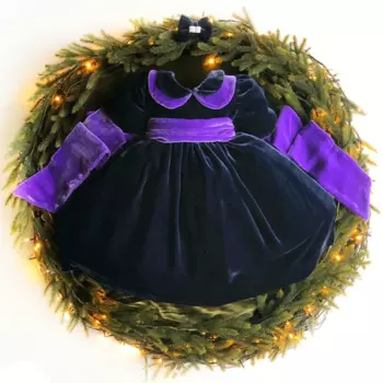 Осенне-зимнее фиолетовое, синее бархатное винтажное бальное платье испанской принцессы для маленьких девочек, повседневное праздничное платье