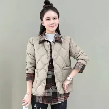 Осенне-зимнее хлопковое пальто из двух частей, новинка 2024, женская одежда с крытыми пуговицами, куртка, модная женская одежда в стиле пэчворк