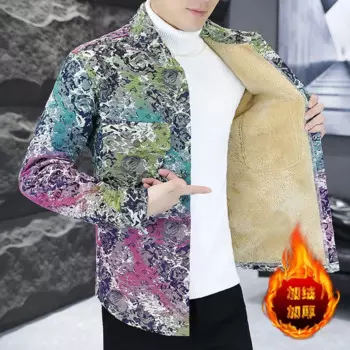 Осенне-зимнее Модное Новое мужское повседневное шерстяное пальто с принтом женское модное Трендовое утепленное пальто с отложным воротником