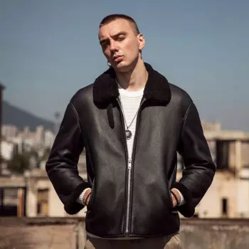 Осенне-зимнее Новое мужское кожаное меховое пальто с отворотом и спущенными плечами