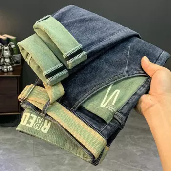 Осенне-зимние мужские джинсы, новинка, модные облегающие брюки с принтом Ins, утепленные брюки-карандаш с флисовой подкладкой