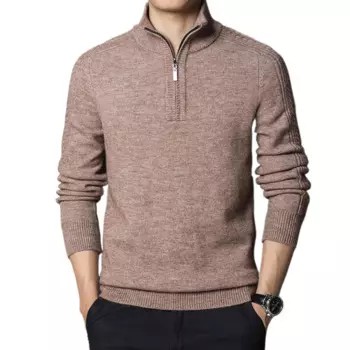 Осенне-зимние свитера на молнии с высоким воротником мужской утепленный приталенный винтажный Повседневный шерстяной вязаный джемпер с низом пуловер свитер