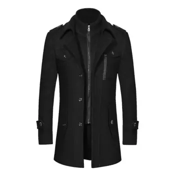Осенне-зимние теплые шерстяные тренчи средней длины с двойным воротником на молнии, мужское шерстяное пальто, Мужская ветрозащитная куртка