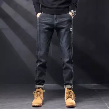 Осенне-зимние толстые джинсы мужские эластичные осенние 2024 Новые повседневные длинные брюки мужские облегающие на весну и осень