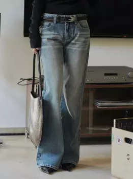 Осенне-зимние женские повседневные однотонные джинсы-клеш с высокой талией